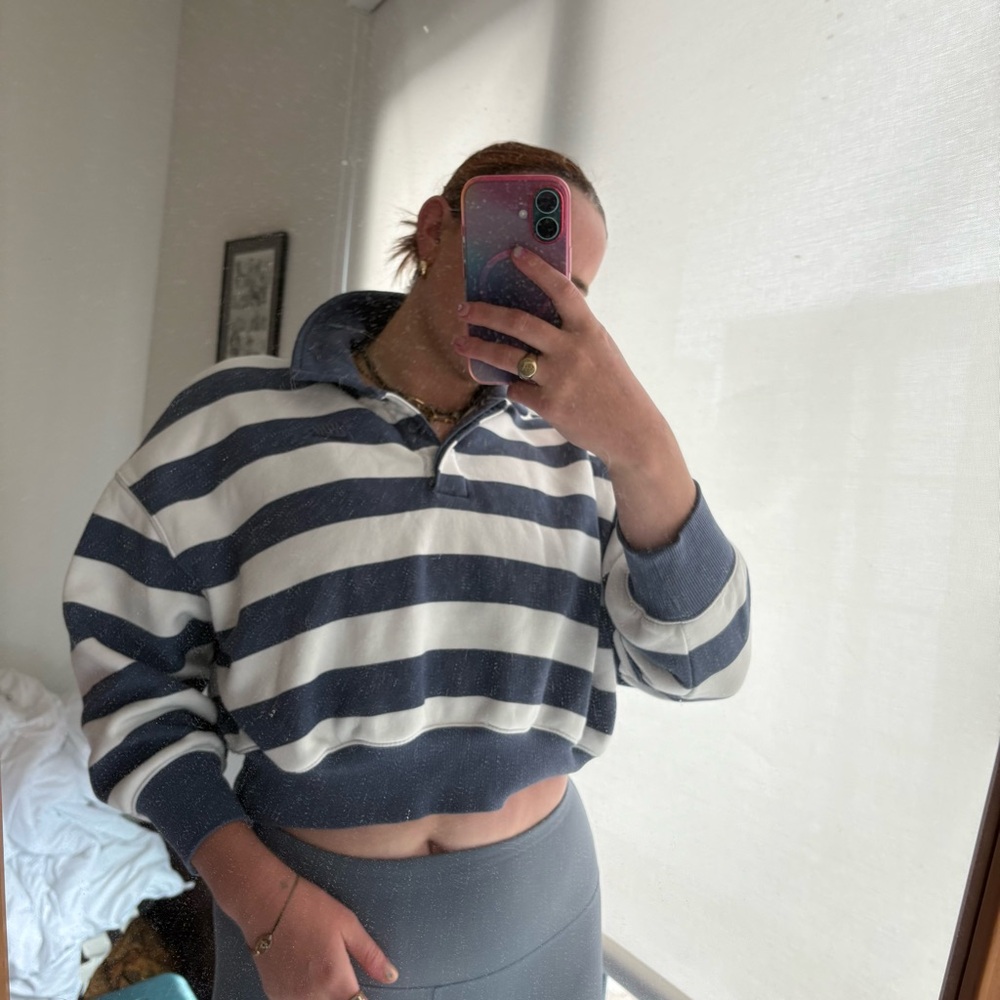 Nike Blue and White Striped Polo sweatshirt